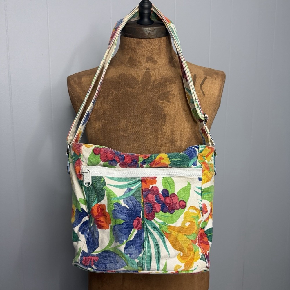Vintage Liz Claiborne Hawaiian Floral bag Canvas Crossbody Purse